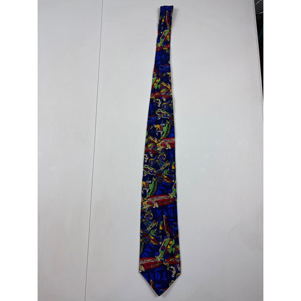 Pagliano Milan New York Silk Tie Vintage Tin Toy‎ Novelty Navy Motorcycle Car